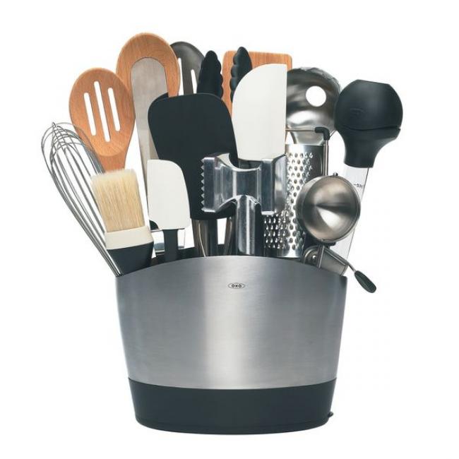 Pot &agrave; ustensiles inox bross&eacute; ovale